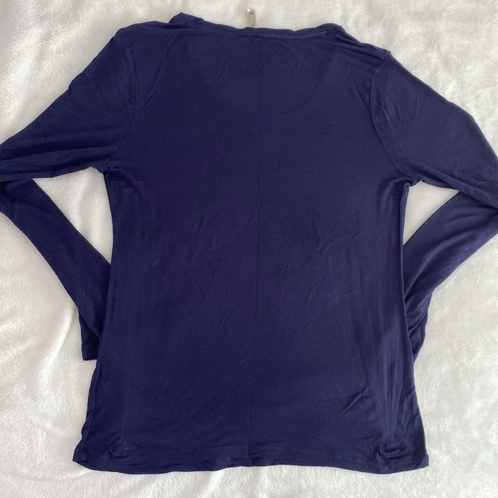Super sheer navy long sleeve scoop neck shirt - Picture 10 of 17